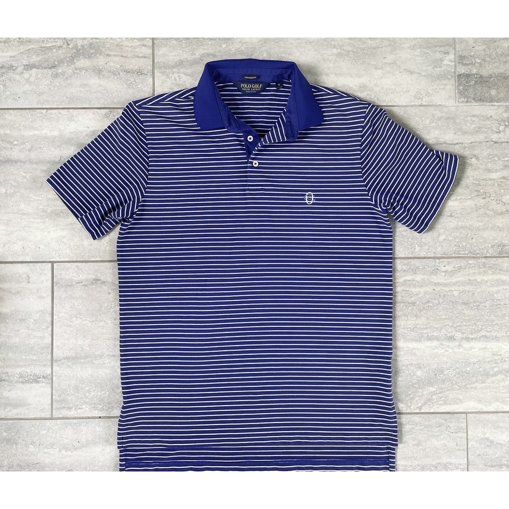 Polo Golf Ralph Lauren Performance Blue White Stripe Polo Top Men Size M Preppy